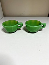 Akro Agate Tea Set Octagonal GREEN CUPS Open Handle Set of 2
