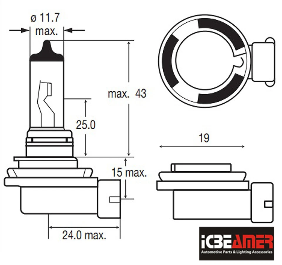 Lâmpadas ICBEAMER H9 55W feixe alto super brancas substituem lâmpada halógena fabricante de equipamento original A93 - Imagem 3 de 4
