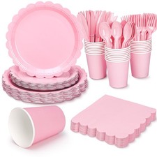 168 Pcs Pink Plates and Napkins, Light Pink Party Supplies Include Scalloped ...