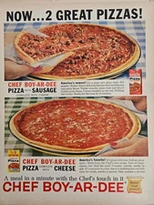 1962 Chef Boy-ar-dee Pizza Pie Mix Sausage and cheese vintage Ad