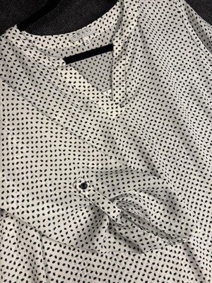 Chaus New York Blouse Woman s 1X White&Black Teardrop Polka Dot Business Casual