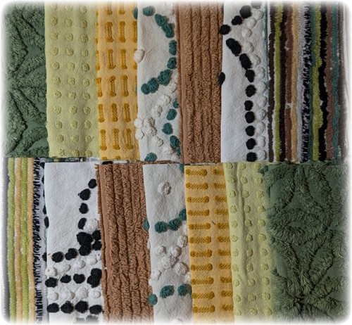 Vintage Chenille Bedspread Quilt Fabric Square Block Kit 21 6 in Fall Vibe - Picture 4 of 6
