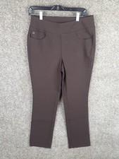 Belle Kim Gravel Pull On Pant Women 12 Brown MidRise Rayon Nylon Pockets Stretch