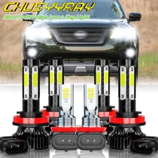 Fit Nissan Pathfinder 2017 2018 2019 2020 6x LED Headlight Hi/Lo Bulbs+Fog Light