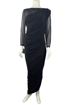 Norma Kamali Women's Diana Asymmetric Black Ruched Shear MIDI Dress Size XL 42