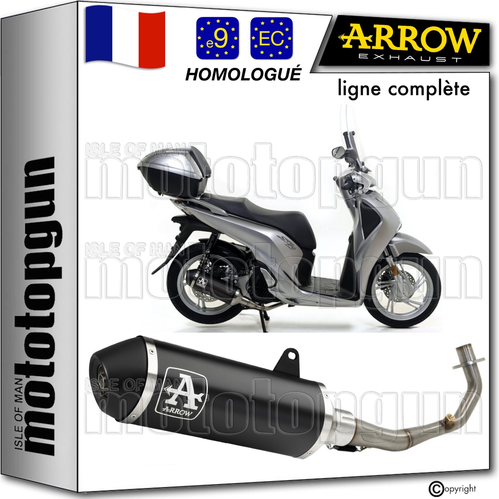 Ligne complete Arrow Open noir contre la rouille du Honda SH 150 i