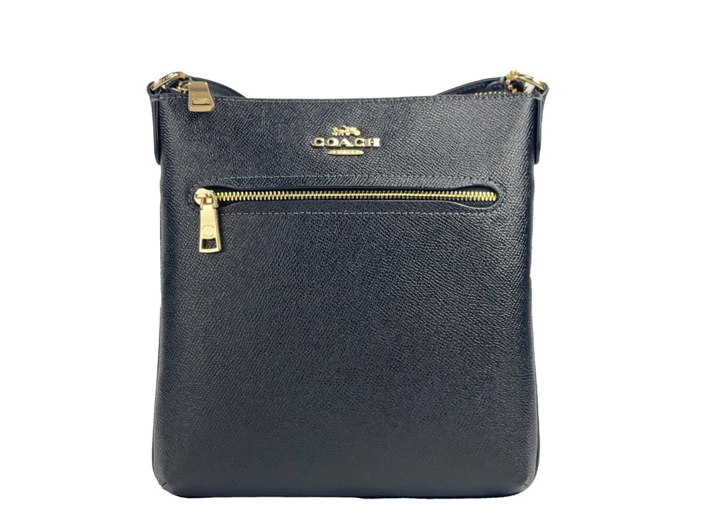 Coach (CV405) Rowan Mini Black Crossgrain Leather File Crossbody Bag