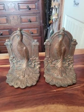 Vintage Weidlich Brothers 1930s Bookends Art Deco Bronze Peacock Bird Set Pair