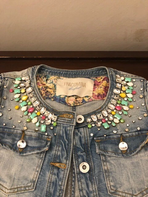 GIUBBOTTO DONNA CORTO JEANS FRACOMINA CON PIETRE TAGLIA XS COME NUOVO