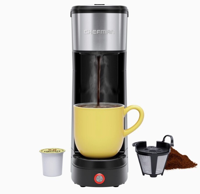 Chefman Single Serve Coffee Maker KCup & Ground Compatible, Single