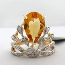 GENUINE 3.20 Cts YELLOW TOPAZ & DIAMOND RING 10K GOLD-Free Certificate Appraisal
