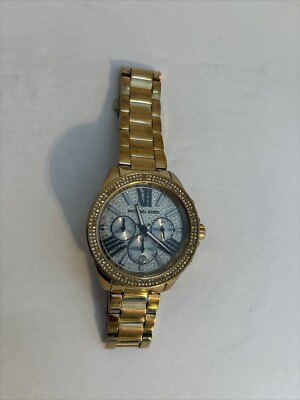 Michael Kors Wren Chronograph Crystal Pave Gold Dial Steel Strap