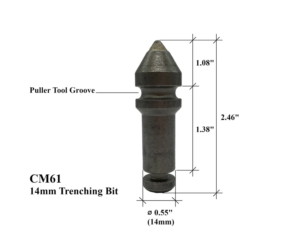 2 - Small Trencher, Auger, Rotating Rock Bits, 14mm(0.55"Ø) Shank w/ C-Clip - Image 2 of 2