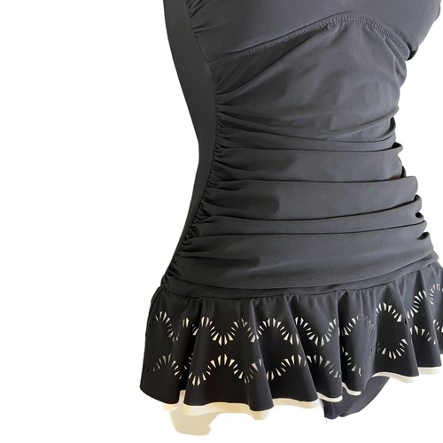 Profile Gottex 6 Enchantmnt Fascia Nero Bianco Ruffle Peplum Costume da Bagno 1pz Shirred - Foto 2 di 10