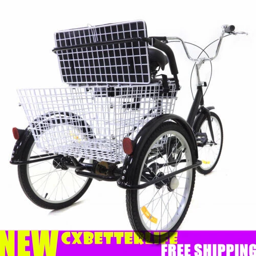 20Inch Adult Tricycle 3 Wheel Bike Single Speed with Child Seat Shopping Basket