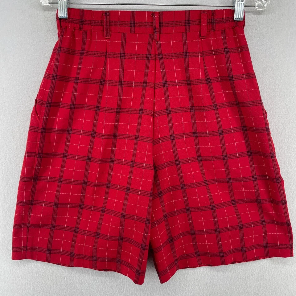 Pantalones Cortos COLA De Colección Para Mujer 6 S Bermudas 9" Cuadros Plisados Caminar Cintura Alta Chino Rojo Foto 2 de 4