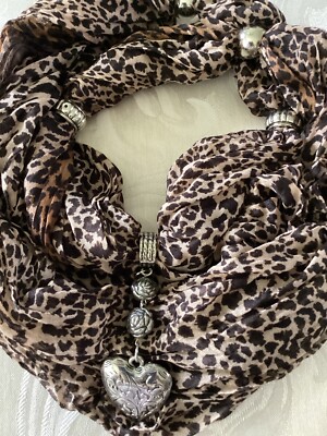 Leopard Print Jewelry Silver Heart 5 PCs.Charm W/Fashion Scarf  Sz. 71X22 .