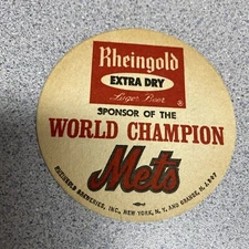 Vintage 1969 New York Mets World Champion Rheingold Beer Coaster. Rare Find.