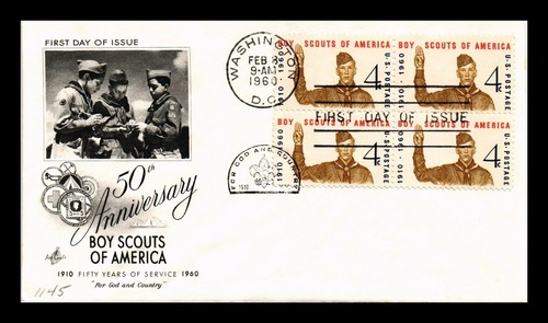 DR JIM STAMPS US COVER BOY SCOUTS 50TH ANNIVERSARY FDC SCOTT 1145 BLOCK OF 4