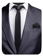 2.4" Slim Necktie and Handkerchief Set For Men Solid Skinny Tie Brooch Black