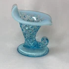 Fenton Hobnail Style Blue French Opalescent Cornucopia Horn Small Vase