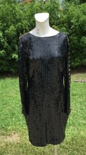 Niteline by Della Roufogali Black Sequin Gold Bead Cutout Long Sleeve Dress Sz M