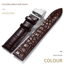 Genuine Leather Watch Strap Crocodile Grain Cowhide Butterfly Buckle Band 12-24