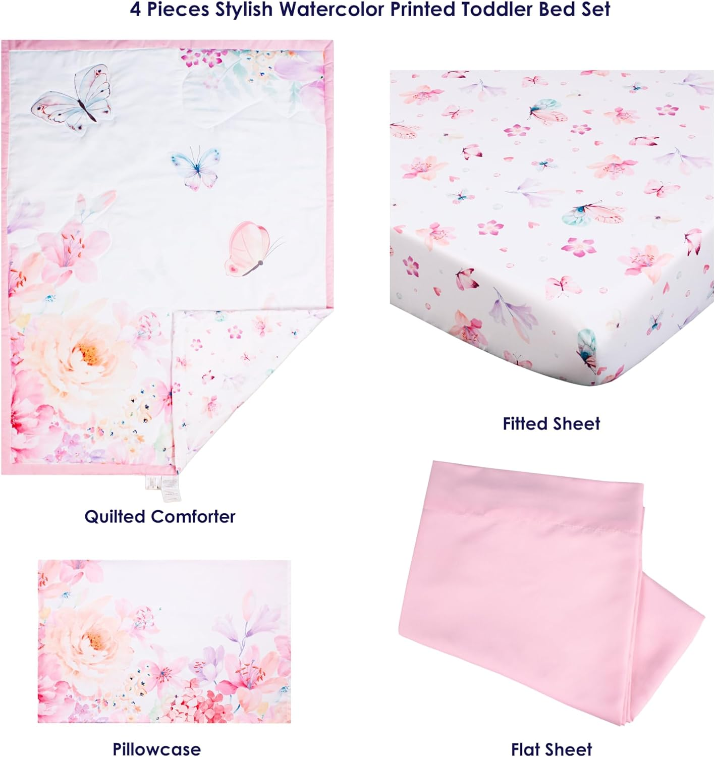 Blush Floral Butterfly Toddler Bedding Set, Girl Toddler Bed Set