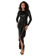 Vince Camuto Size 10 Black Ruffle Sequin Formal Gown Dress Cocktail Wedding NWT￼