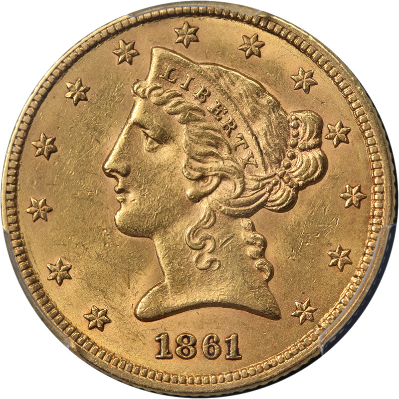 1861-P Liberty Gold $5 PCGS MS62 Great Eye Appeal Strong Strike