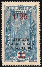 Middle Congo #56 VF MLH 1925 1.25fr on 1fr Coconut Grove and Warriors - Surch d