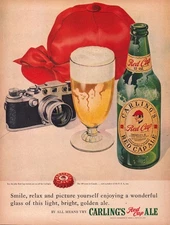 Carling's Red Cap Ale 1940s Vintage Ad Beer Camera Red Hat Relax Scene