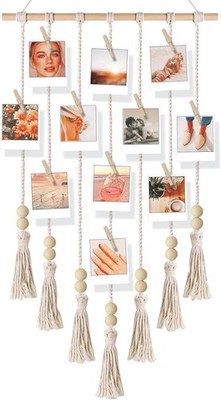 Hanging Photo Display Boho Macrame Wall Decor Room Collage Picture Frame Holder