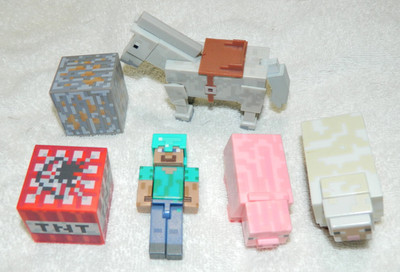 Jazwares Minecraft LOT Steve & Horse + Sheep + Pig + TNT + Ore