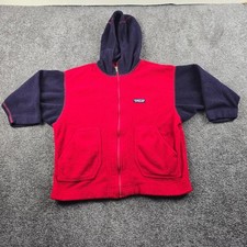 Vintage Patagonia Fleece Hoodie Kids 8 Red Blue Colorblock Full Zip Synchilla