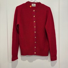Scotsdoon Vintage Red Scottish Shetland Wool Cardigan Gold Crest Buttons Size 38