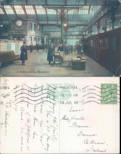 Victoria Station interior Manchester Valentine's Series 1916 postmark ...