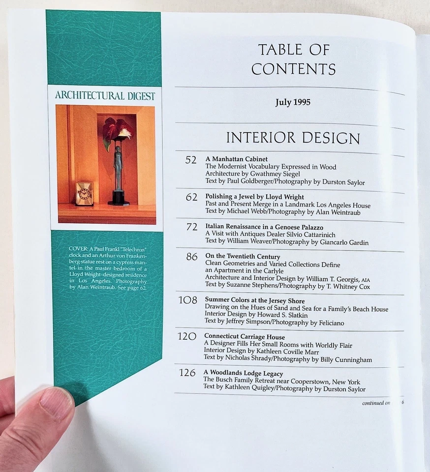 1995 Jul ARCHITECTURAL DIGEST Frank Lloyd Wright in LA MANHATTAN WOOD MODERNISM - Image 3 of 4