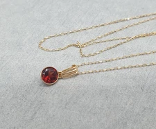 14ct Yellow Gold Garnet Pendant 14K Diamond Cut Fine Trace Chain Necklace 16"