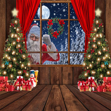 8X8FT Christmas Backdrop Santa Claus Photo Background Winter Snow Xmas Wooden Wi