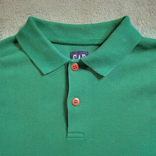 VTG Gap Shirt Mens Small Green Polo Rugby Long Sleeve Button Heavyweight 90s - Picture 4 of 10