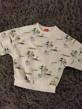 Vintage Kids Sweatshirt Boat Print White Long Sleeve Pullover