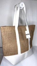 Show Me Your Mumu Sunseeker Tote Ivory Canvas Jute Fiber Pool Beach Summer NWT