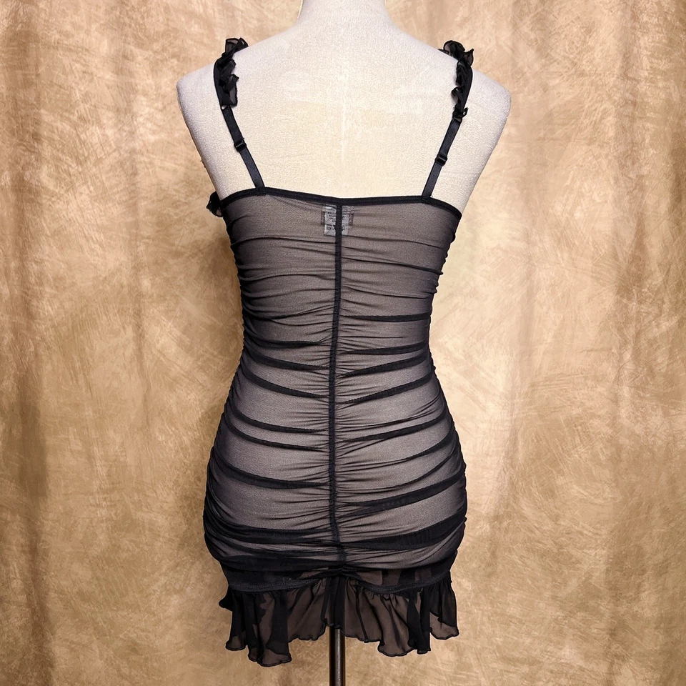 Sexy Mini Vestido Shirley of Hollywood Malla Transparente Acanalado Bodycon Lencería Con Volantes Foto 2 de 4