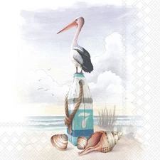 Decoupage Art Craft-Lunch Size Napkin 6.5" x 6.5" -Pelican, Nautical, Coastal