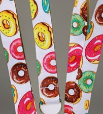 Donuts Lanyard Set 2 Pack Pink Sprinkles Sublimated Standard Small Wristlet New
