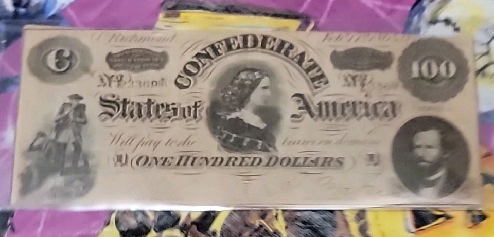 $100 1864 The Confederate States Of America $100 Dollar WITH TREASURY STAMP!! - Image 3 of 4