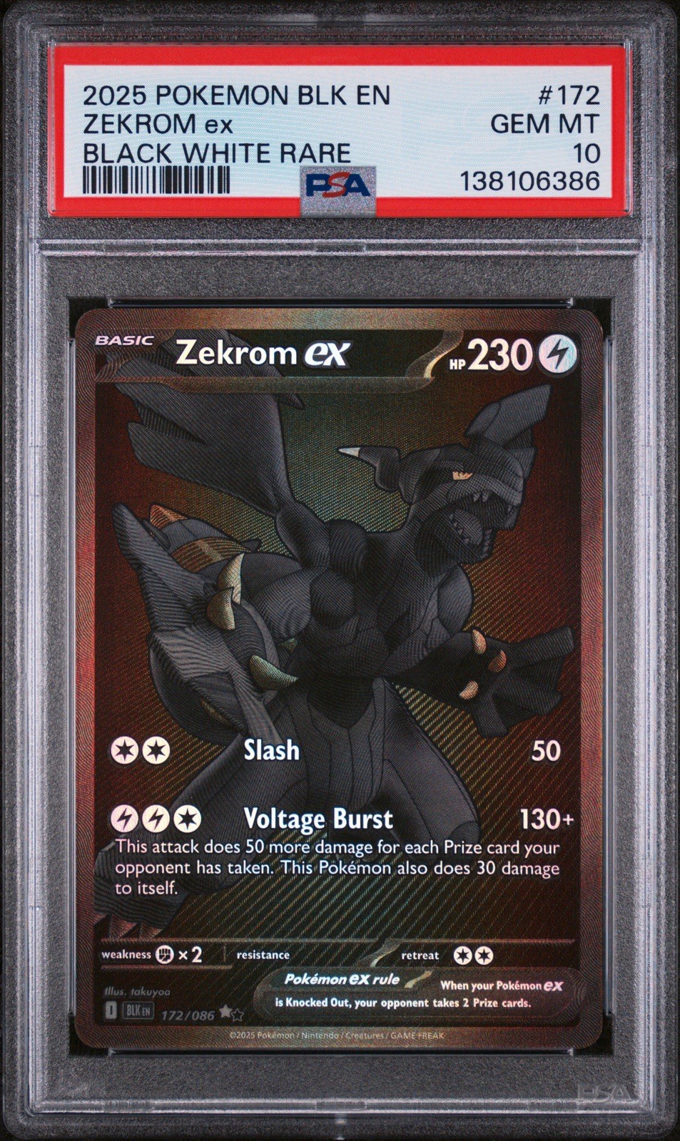 Zekrom ex 172/086 BWR Black Bolt Pokemon TCG - PSA 10