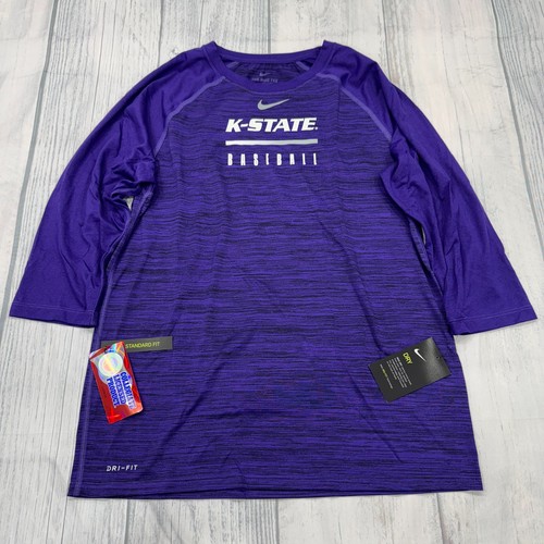 NWT Kansas State Wildcats Baseball Nike 3/4 T Shirt M College K-State Mens
