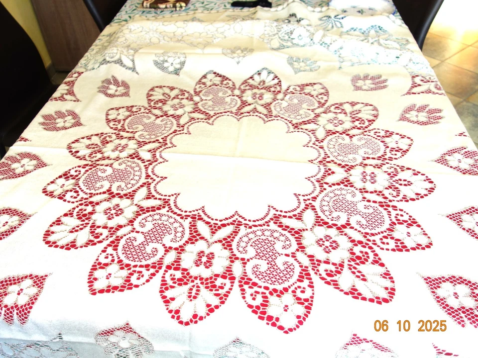 ANCIENNE NAPPE RONDE DIAMETRE 190 + 8 SERVIETTES VINTAGE DENTELLE  BRODERIE - Photo 4/4